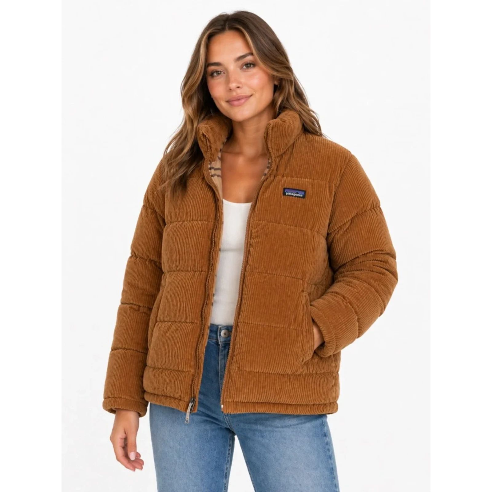Patagonia Women's Cord Fjord Coat Tan Brown Corduroy Jacket Zip Up Size Small